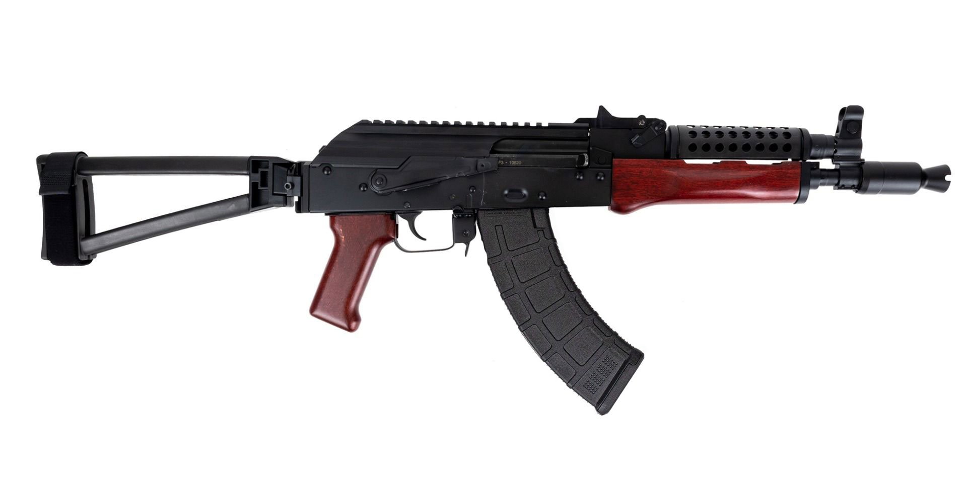 PSA AK-P GF3 Triangle Side Folding Pistol with Cheese Grater Upper Hand Guard, Redwood - Palmetto State Armory