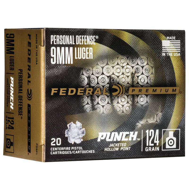 Federal Punch 124 gr JHP 9mm Ammo, 20/pack - PD9P1 - Federal