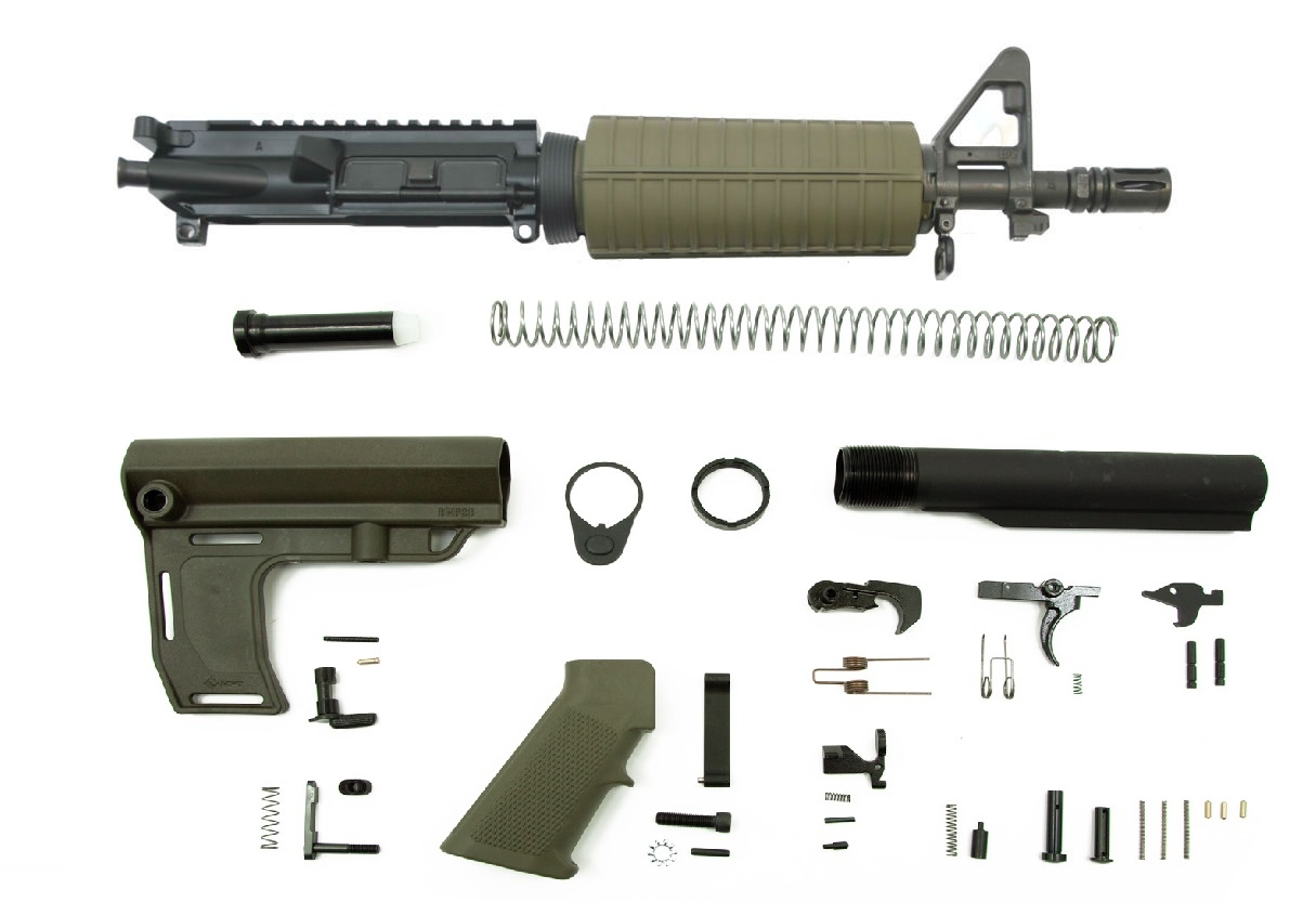 PSA 10.5" Carbine-Length 5.56 NATO 1/7" Phosphate Classic MFT Battlelink Pistol Kit, Olive Drab Green - Palmetto State Armory