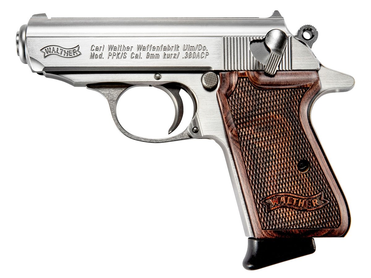 Walther PPK/S .380ACP 7rd Pistol, Stainless w/ Walnut Grip - 4796004WG - Walther