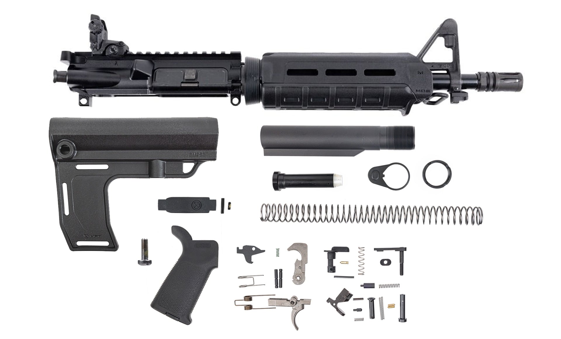 PSA 10.5" Carbine-Length 5.56 NATO 1/7 Nitride MFT Battlelink MOE EPT Pistol Kit w/MBUS Rear, Black - Palmetto State Armory
