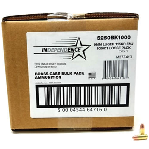 CCI Independence Bulk 9mm Ammo 115 Grain FMJ 1000rds - Cci