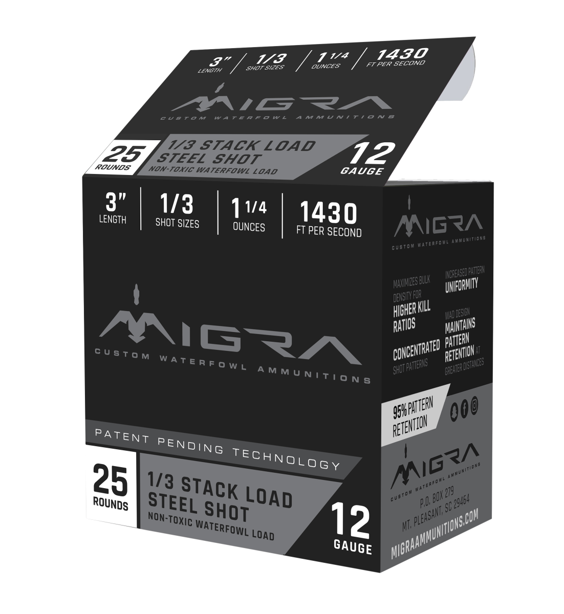 Migra Staxd 3" 1-1/4 oz 1/3 Shot 12ga Ammo, 25rds - M12S13 - Migra Ammunition