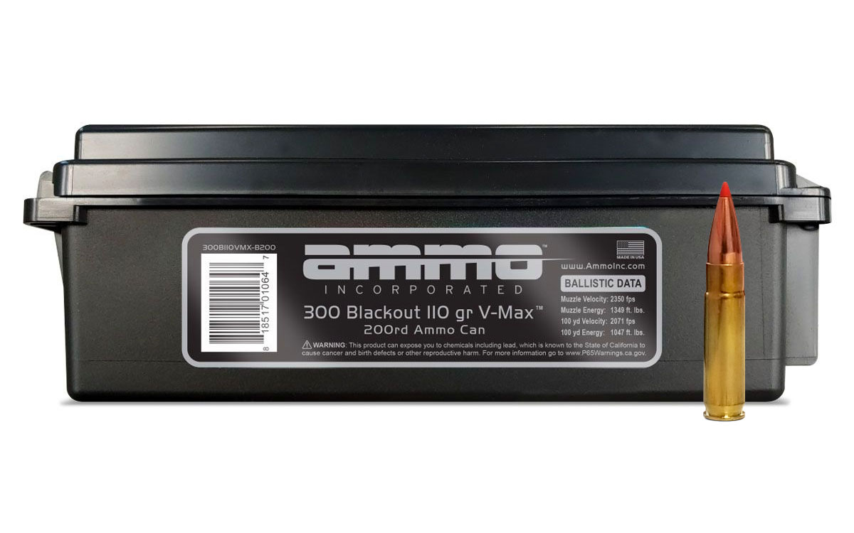 Ammo Inc VMAX 110 Grain 300 Blackout Ammo, 200rd Ammo Can - 300B110VMX-B200 - Ammo Inc