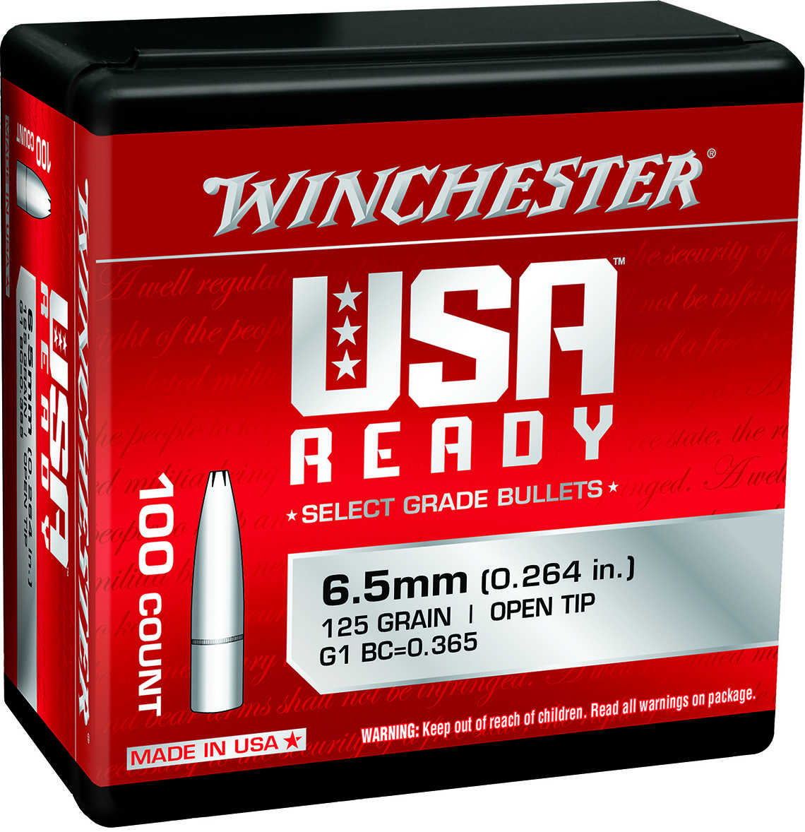 Winchester Open Tip 125gr 6.5 Creedmoor Reloading Bullets, 100/Bag - WBR65125 - Winchester