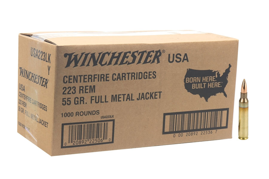 Winchester 55gr FMJ 223 Ammo, 1000 rds - W2231000