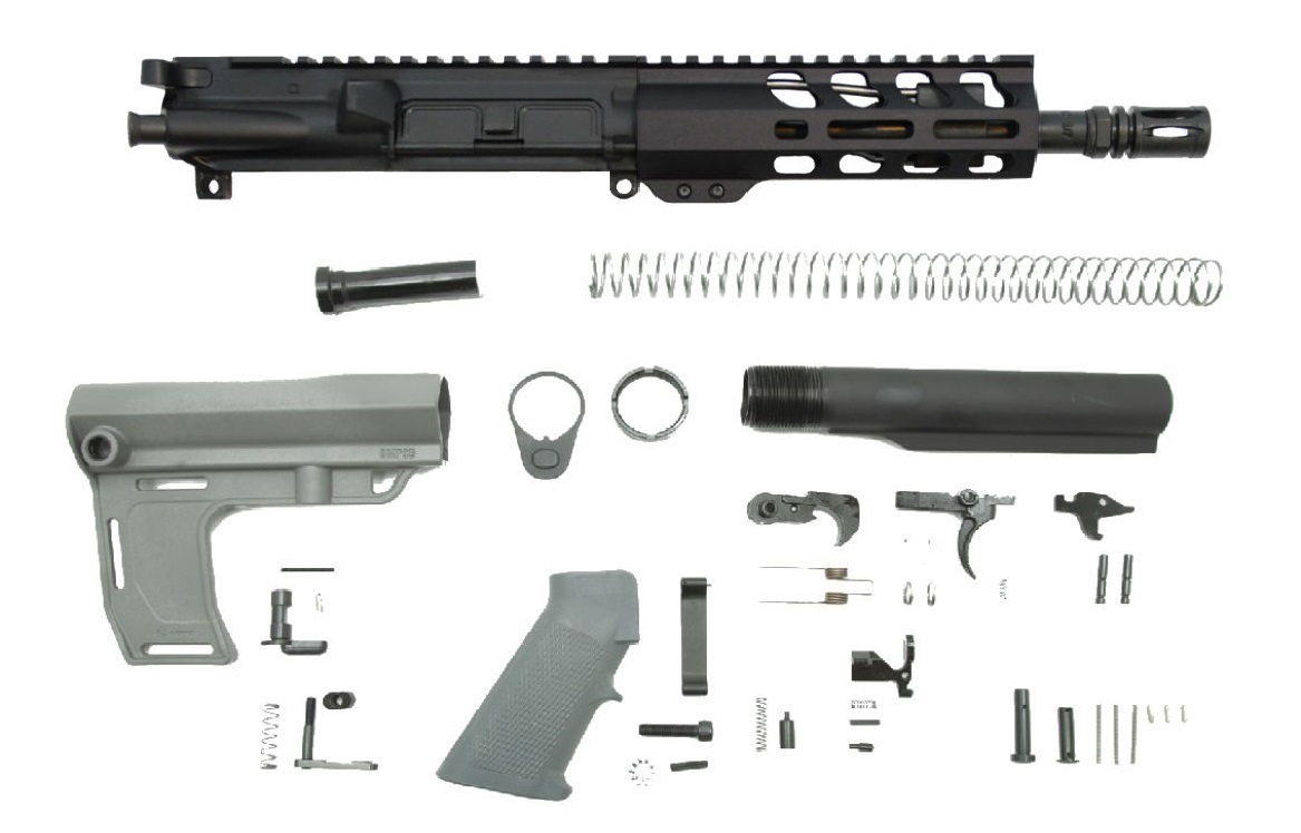 PSA 7.5" 5.56 NATO 1/7 Phosphate 6" Lightweight M-Lok Classic MFT Battlelink Pistol Kit, Gray - Palmetto State Armory