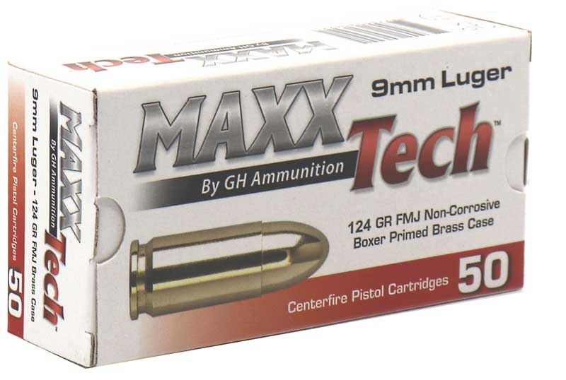 Maxxtech 124gr FMJ 9mm Brass Cased Ammunition 50 Rounds - PTGB9124B - Tula