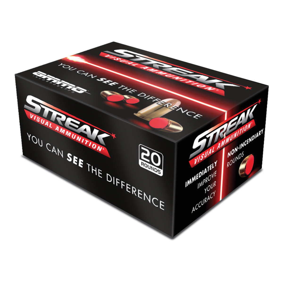 Ammo Inc STREAK 9mm Ammo 124 Grain TMJ, 20rds - 9124TMC-STRK-RED