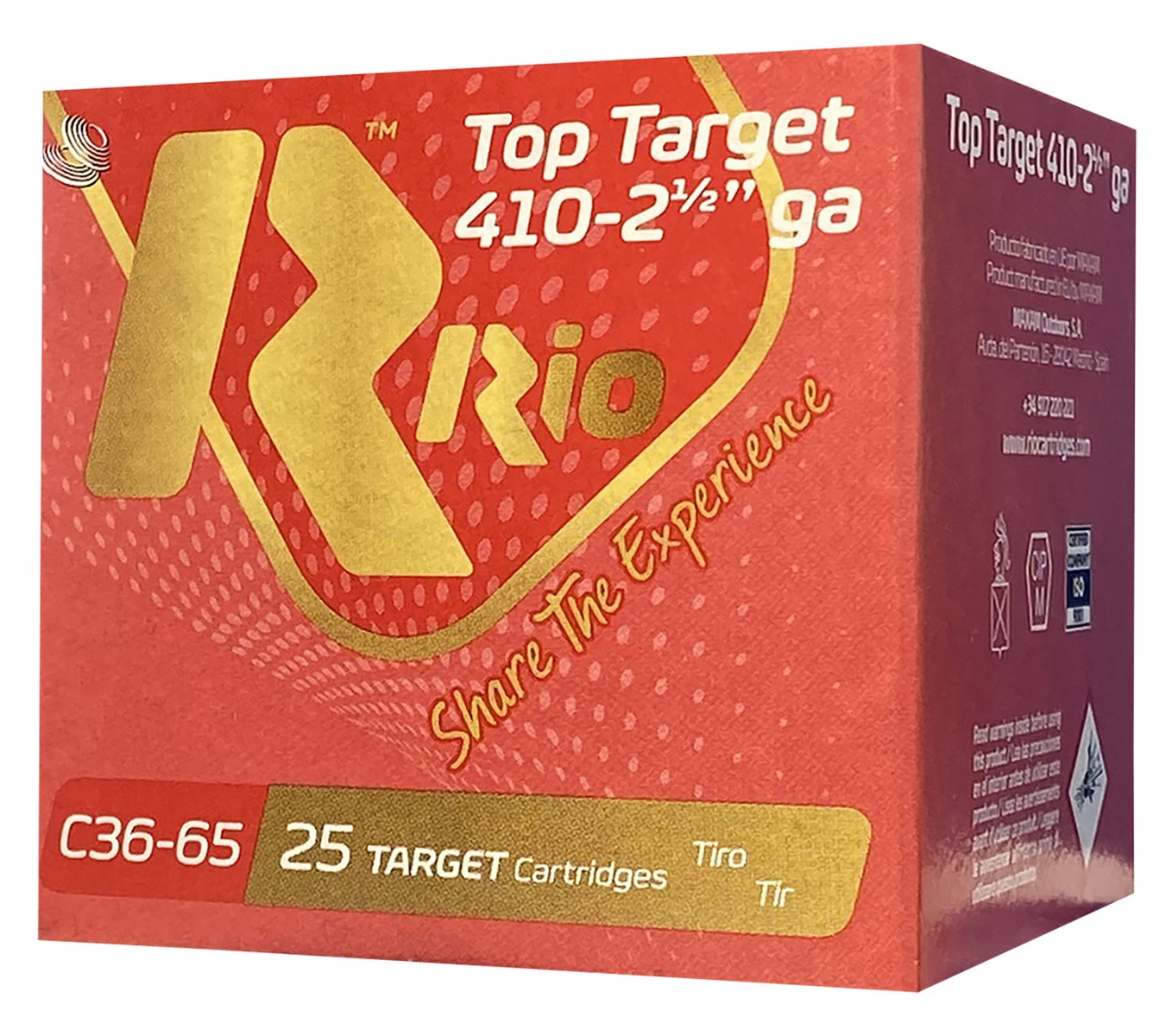 RIO Top Target 410 Gauge 2-1/2" 7-1/2 Shot 1/2 oz Shotshell, 25/Box - RC3675 - Rio