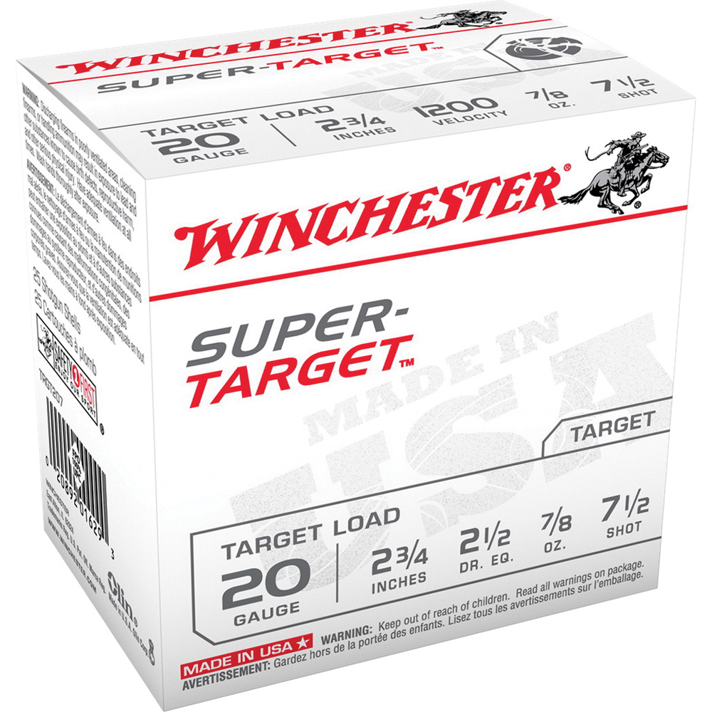Winchester Super Target 20 Gauge 2-3/4" 7-1/2 Shot 7/8 oz Shotshell, 100/Box - TRGT207VP - Winchester