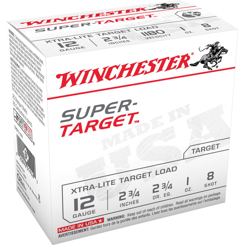 Winchester Super Target Xtra-Lite Target Load 12 Gauge 2-3/4" 8 Shot 1 oz Shotshell, 100/Box - TRGTL128VP - Winchester
