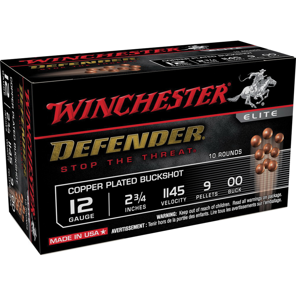 Winchester Defender 12 Gauge 2-3/4" 00 Buck Shot Shotshell, 10/Box - SB1200PD - Winchester
