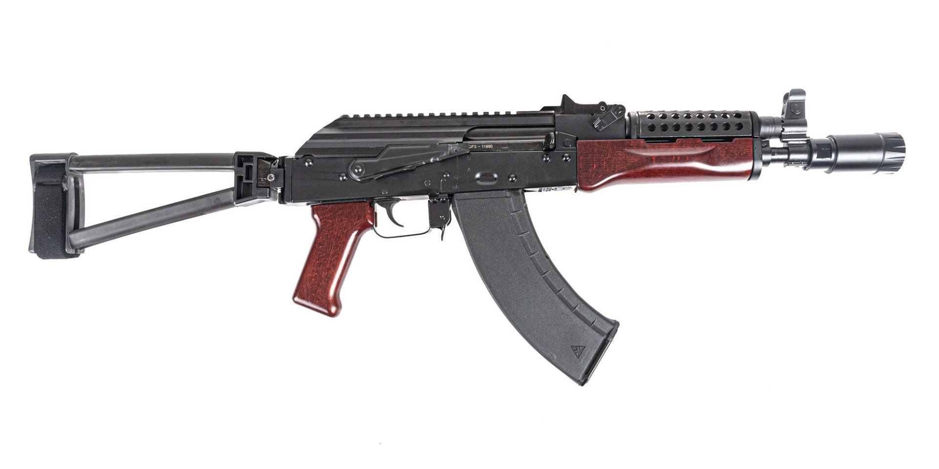 PSA AK-P GF3 Triangle Side Folding Pistol with Cheese Grater Upper Handguard and Linear Comp, Redwood - Palmetto State Armory