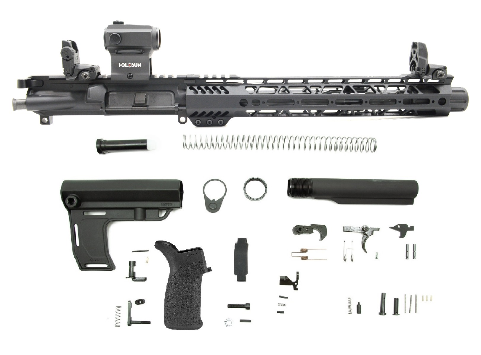 PSA 10.5" Carbine-Length 5.56 NATO 1/7 Phosphate 12" M-Lok MFT Battlelink Pistol Kit with MBUS Sight Set & Holosun Red Dot - Palmetto State Armory