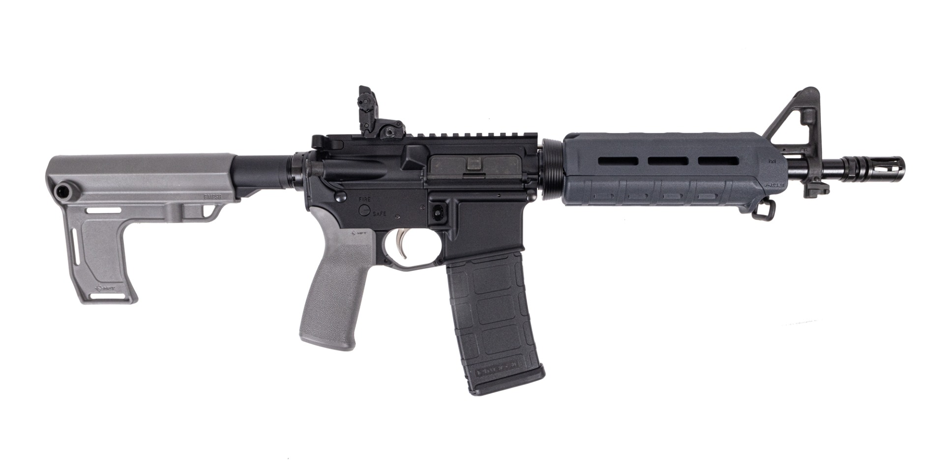 PSA 10.5" Carbine-Length 5.56 NATO 1/7 Nitride MOE EPT MFT Battlelink Pistol w/MBUS Rear, Gray - Palmetto State Armory