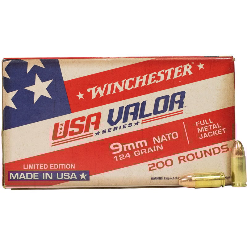 Winchester USA Valor Ammo 9mm NATO 124gr FMJ 200rds - USA9NATOW - Winchester