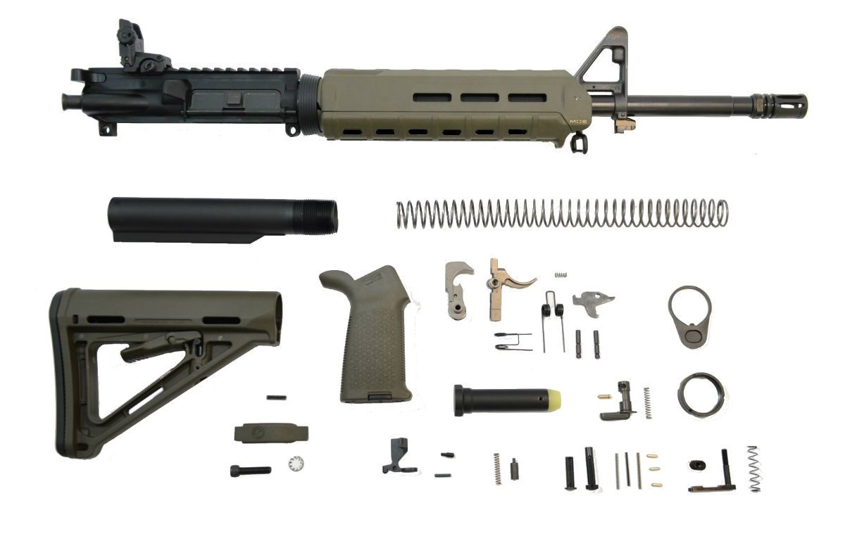 PSA 16" Mid-Length 5.56 NATO 1/7 Phosphate MOE EPT Rifle Kit With MBUS Rear, ODG - Palmetto State Armory