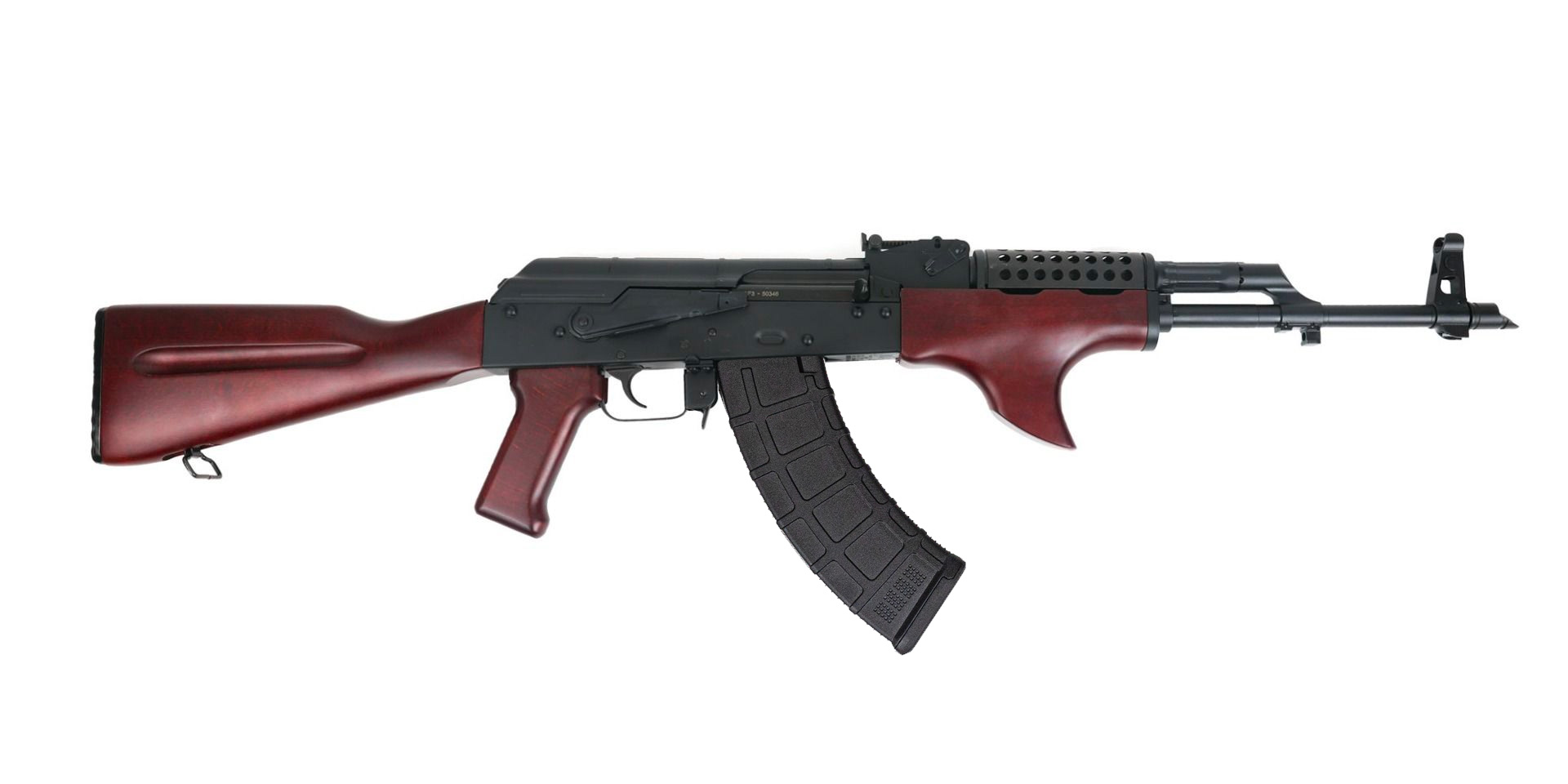 PSA AK-47 GF3 Classic Forged Rifle with Shark Fin and Cheese Grater Upper Hand Guard Rifle, Redwood