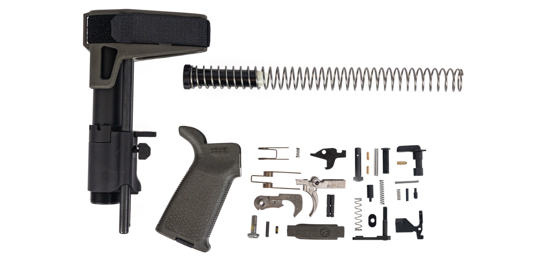 PSA MOE EPT Pistol Lower Build Kit With SB Tactical PDW Brace, ODG - Palmetto State Armory