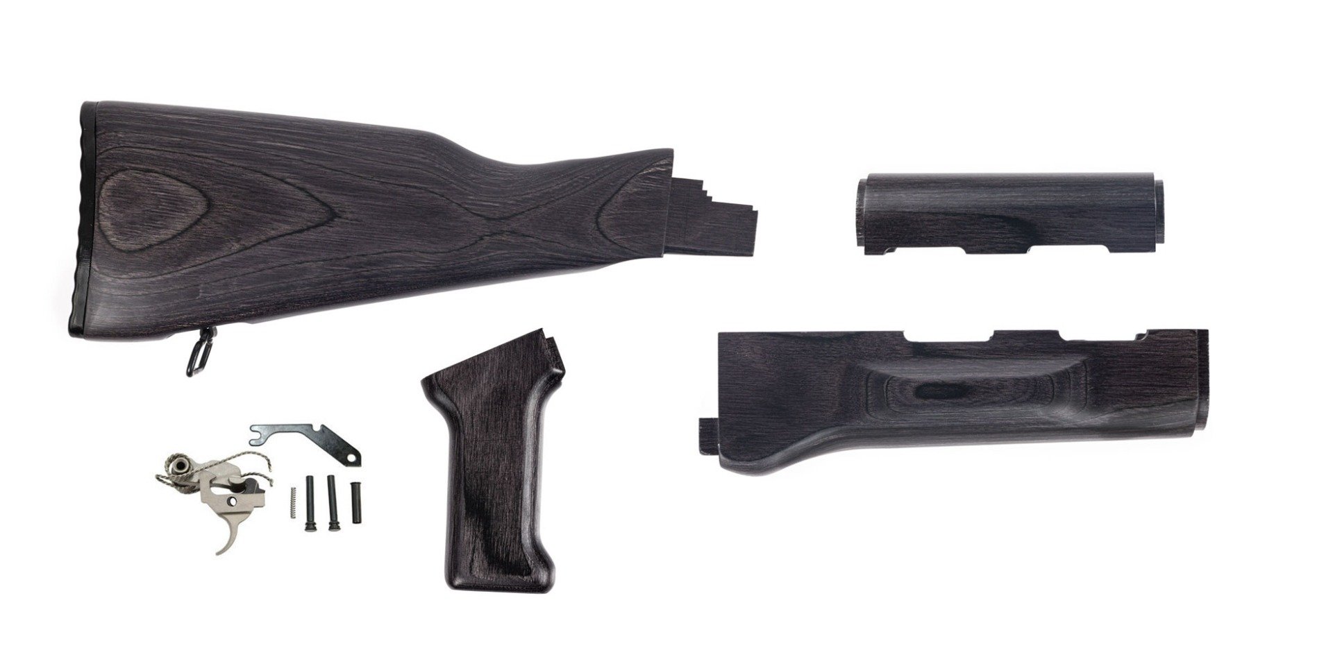 PSA AK Black Satin Furniture set w/ PSA Custom AK-47 Enhanced Polished Nickel Boron Fire Control Group