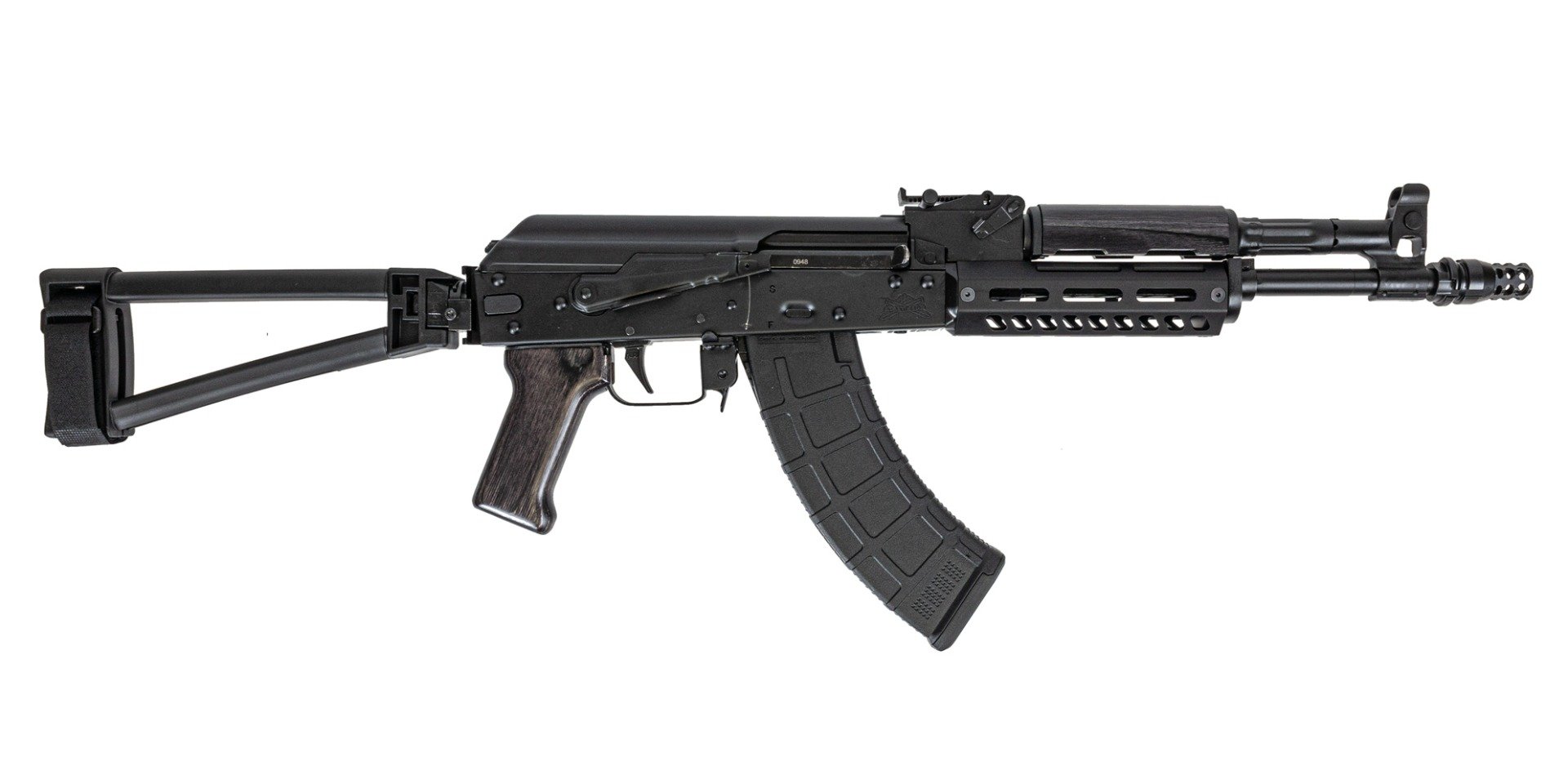 PSA AK-47 GF3 "American Bastard" Pistol with 12.7" 1/2x28 Barrel, JL Billet Rail and JMAC Keymount Brake, Black Satin - Palmetto State Armory