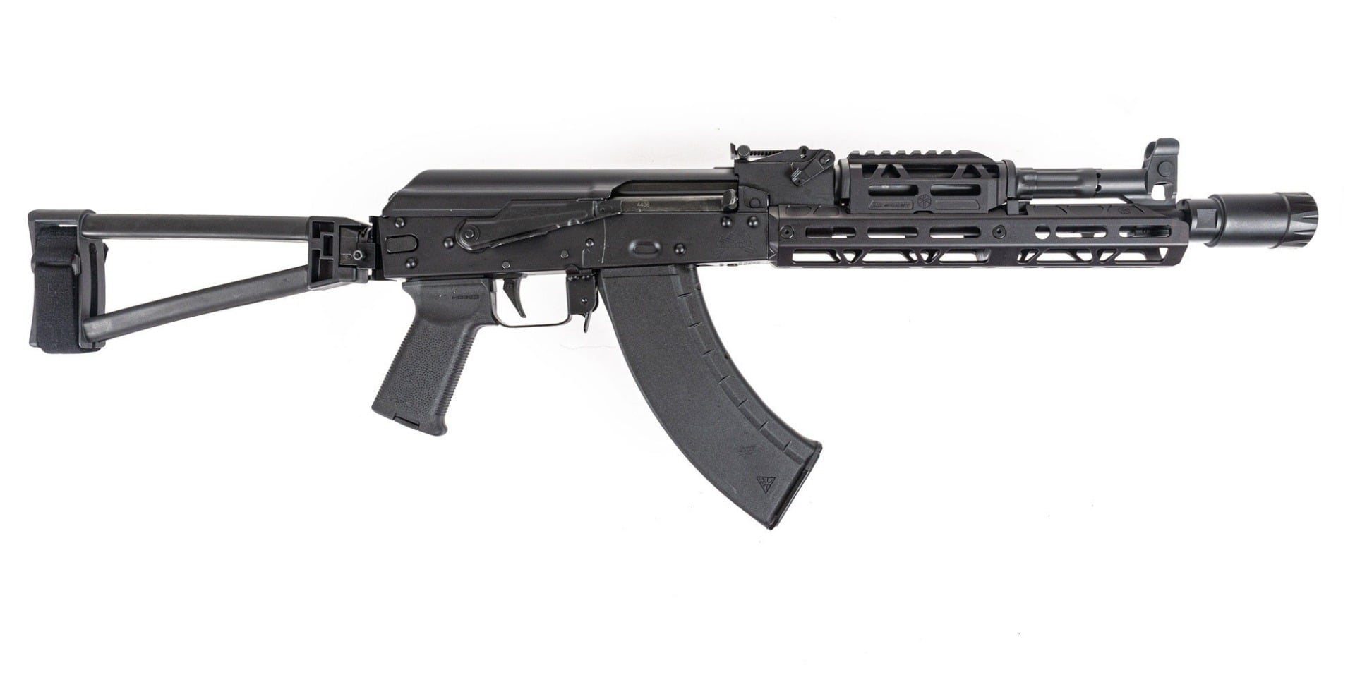 PSA AK-47 GF3 "American Bastard" Pistol with 12.7" 1/2x28 Thread Barrel, JL Billet Extended Rail, and Linear Comp Flash Can - Palmetto State Armory