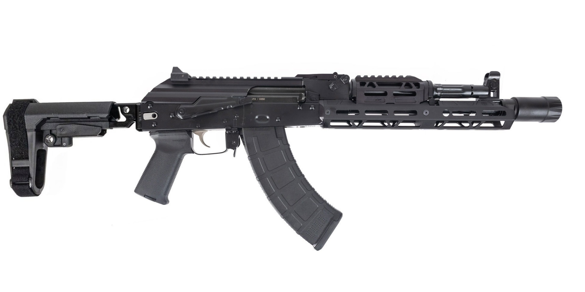 PSA GF4 AK-104 Side Folding Pistol w/ Extended Rail, SBA3 Brace, Hinged Dust Cover, and CHF CL Barrel, Black - Palmetto State Armory