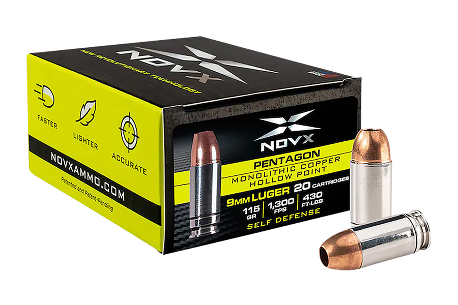 NOVX Copper Pentagon 115 gr 9mm Luger Ammo, 20rds - 9CP115-20