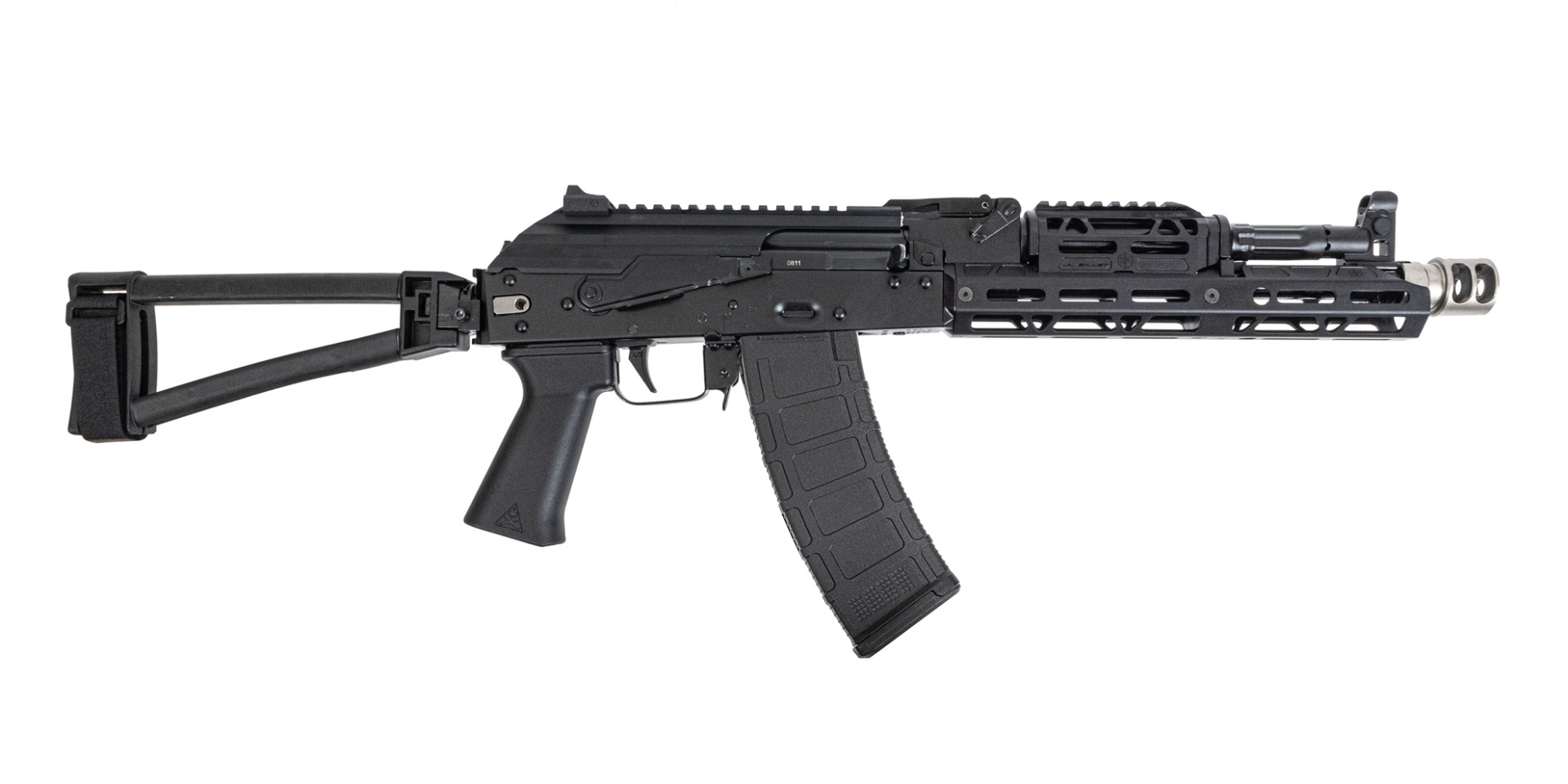 PSA AK-105 Triangle Side Folding Pistol with JL Billet Rail, Railed Dust Cover, Soviet Arms Grip, SA-2 Muzzle Brake, Toolcraft Bolt, Trunnion, and Carrier - Palmetto State Armory