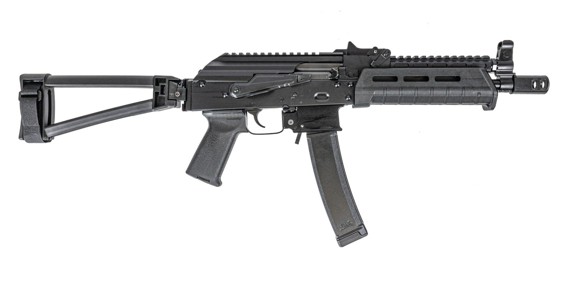 Psa AK-V 9mm Moe Triangle Folding Pistol, Black With Sa Railed Gas Tube