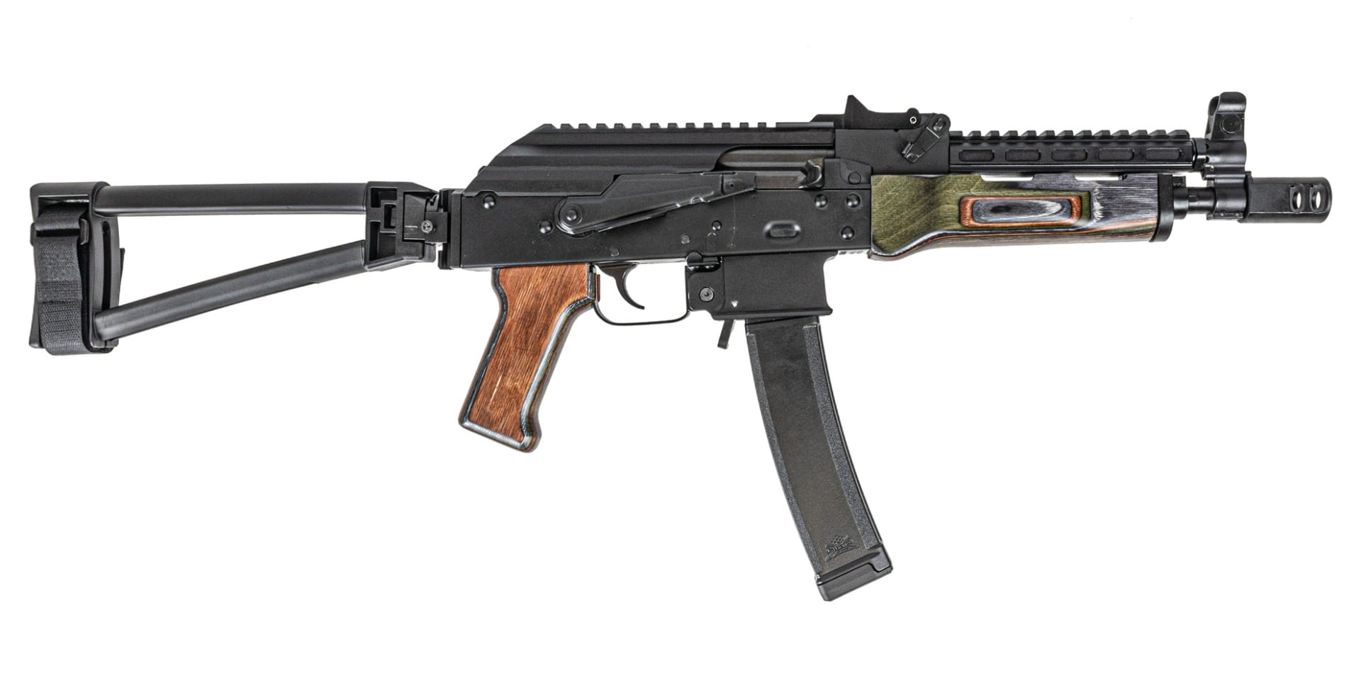 PSA AK-V 9mm Voodoo Triangle Folding Pistol, Black With SA Railed Gas Tube - Palmetto State Armory