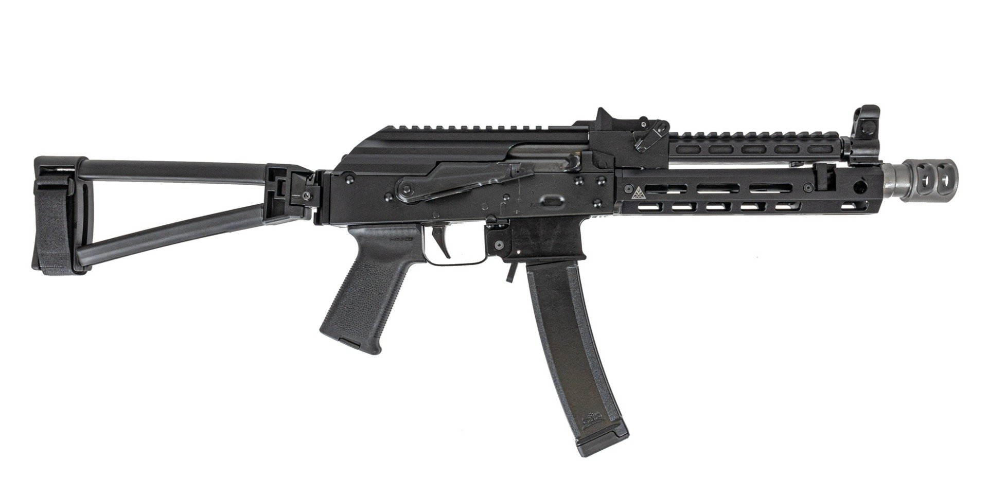 PSA AK-V 9mm MOE ALG Triangle Side Folding Brace with SA 8" Rail, Gas Tube & SA-2 Muzzle Brake - Palmetto State Armory