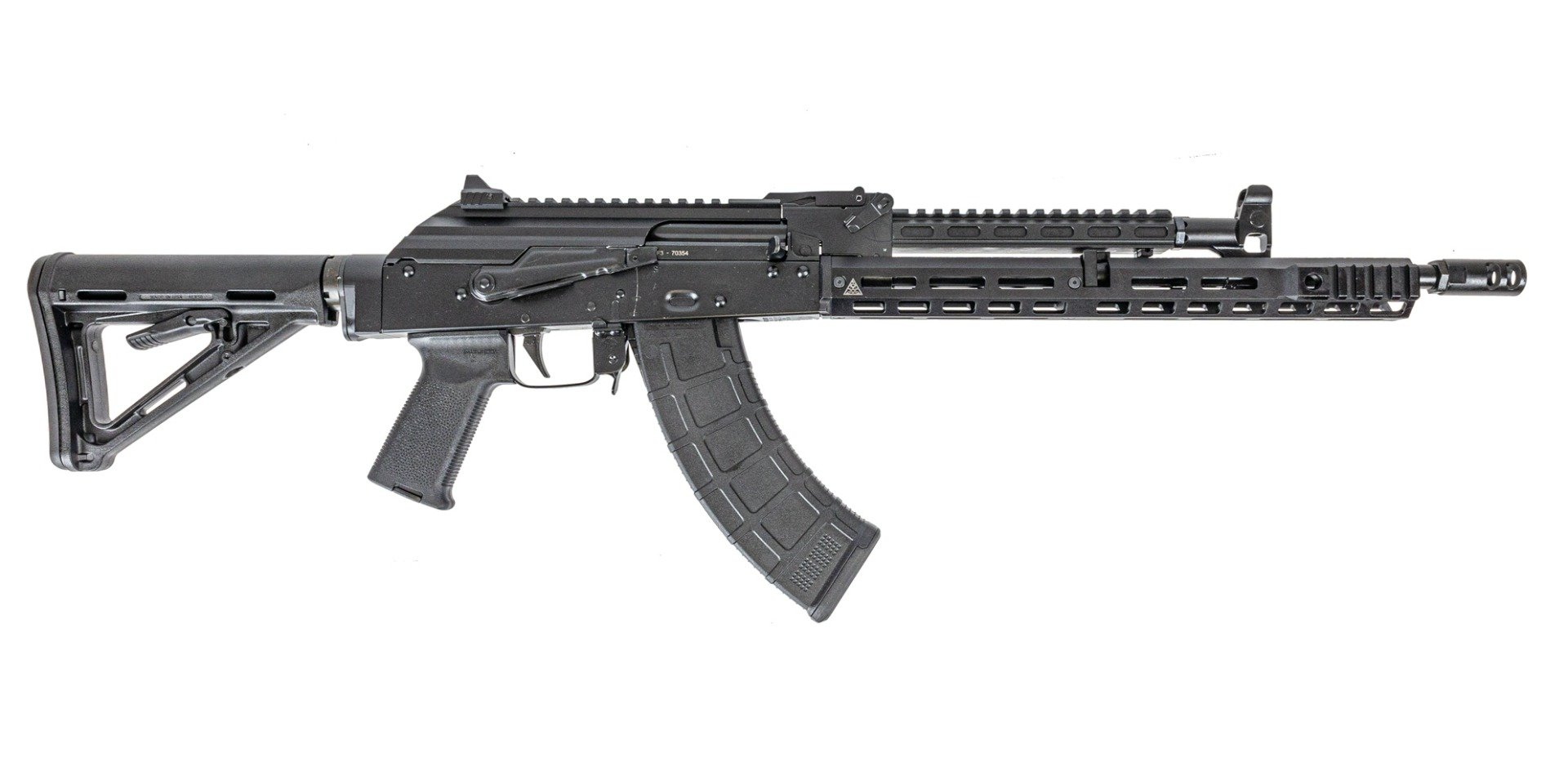 PSA AK-47 GF3-E with Soviet Arms 13.5" Rail and gas tube, Hinged Dustcover, M4 Stock and ALG Trigger, Black - Palmetto State Armory