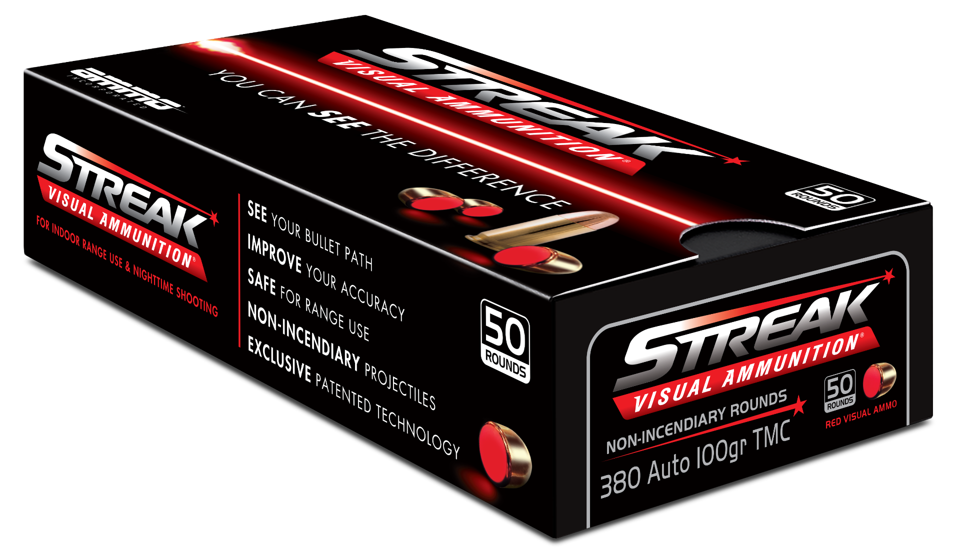 Ammo Inc STREAK .380 ACP Ammo 100gr TMC Red, 50rds - 380100TMC-STRK-RED-50 - Ammo Inc