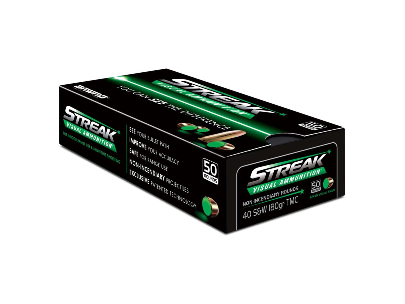 Ammo Inc STREAK .40 S&W 180 Grain TMC 50rds, Green - 40180TMC-STRK-GRN-50 - Ammo Inc