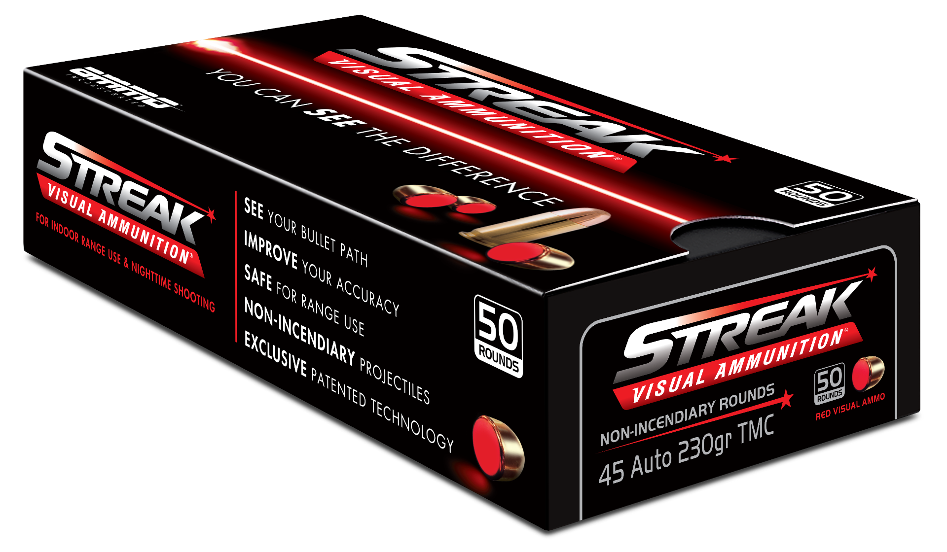 Ammo Inc STREAK .45 ACP Ammo 230gr TMC Red, 50rds - 45230TMC-STRK-RED-50 - Ammo Inc