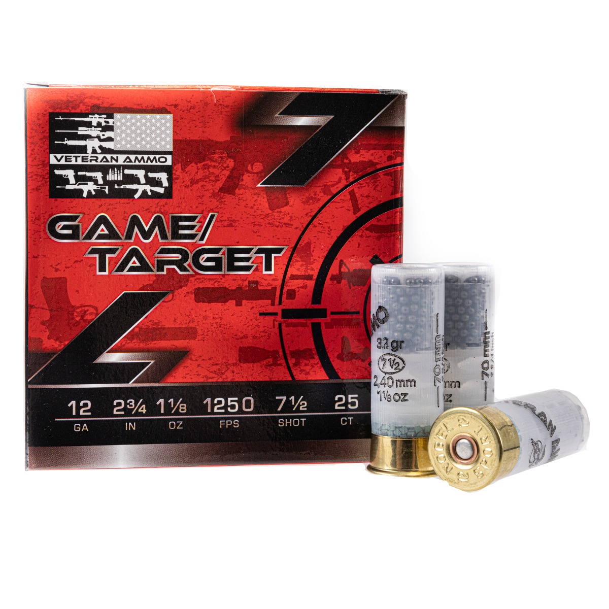 Veteran Ammo Game/Target 12 Gauge Shotshells 7.5 1-1/8oz 2-3/4" 25rds - Veteran Ammo