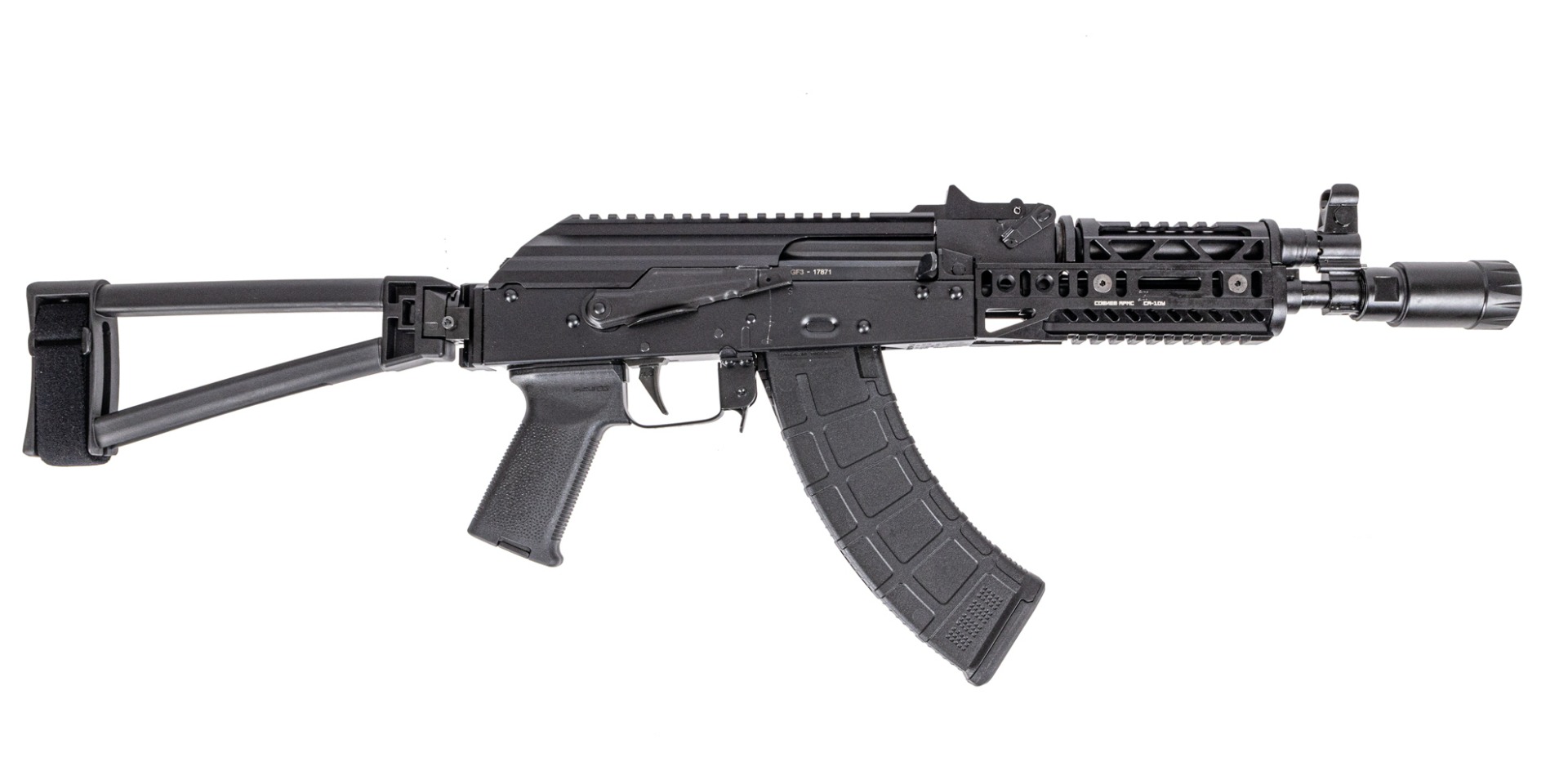 PSA AK-P GF3 MOE Triangle Side Folding Pistol with ALG Trigger and Soviet Arms SA-10U & SA-19 Rail, Black - Palmetto State Armory