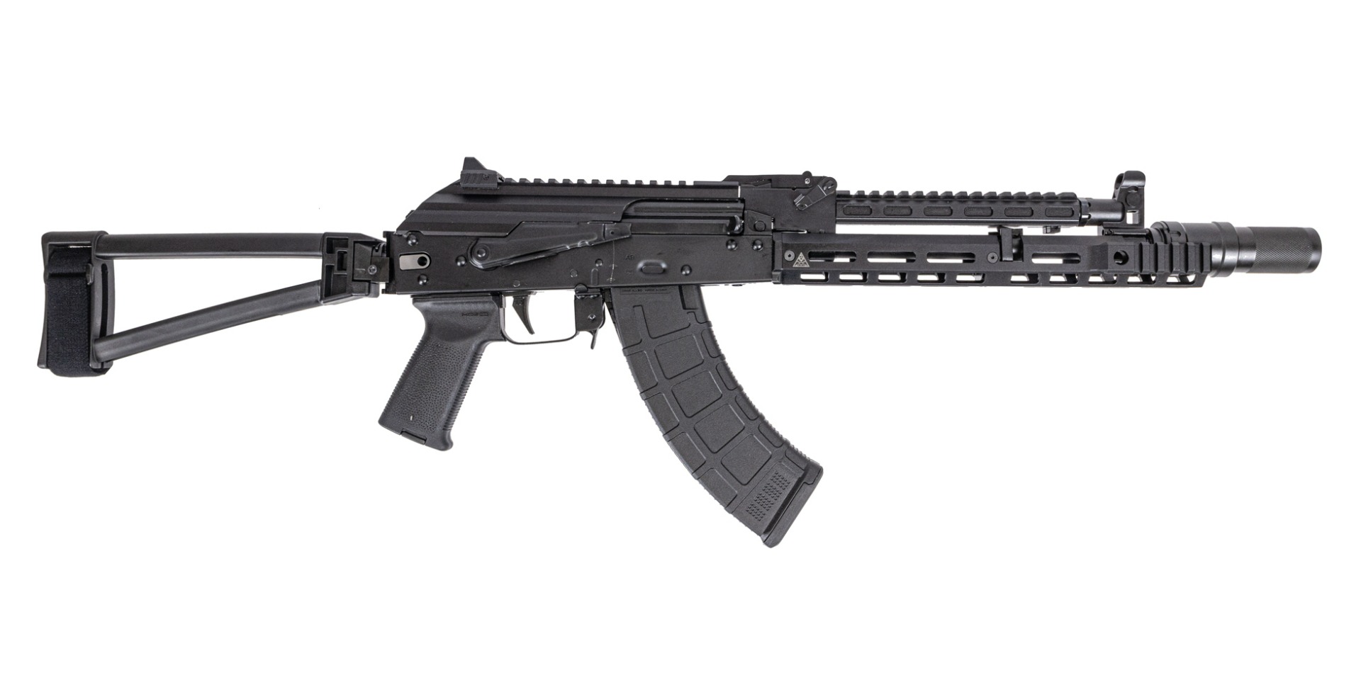 PSA AK-104 Triangle Side Folder Pistol with SA 11.5" Booster Cut Rail, Gas Tube, Picatinny Railed Dust Cover, and JMAC M24 RRD360 & Blast Shield - Palmetto State Armory