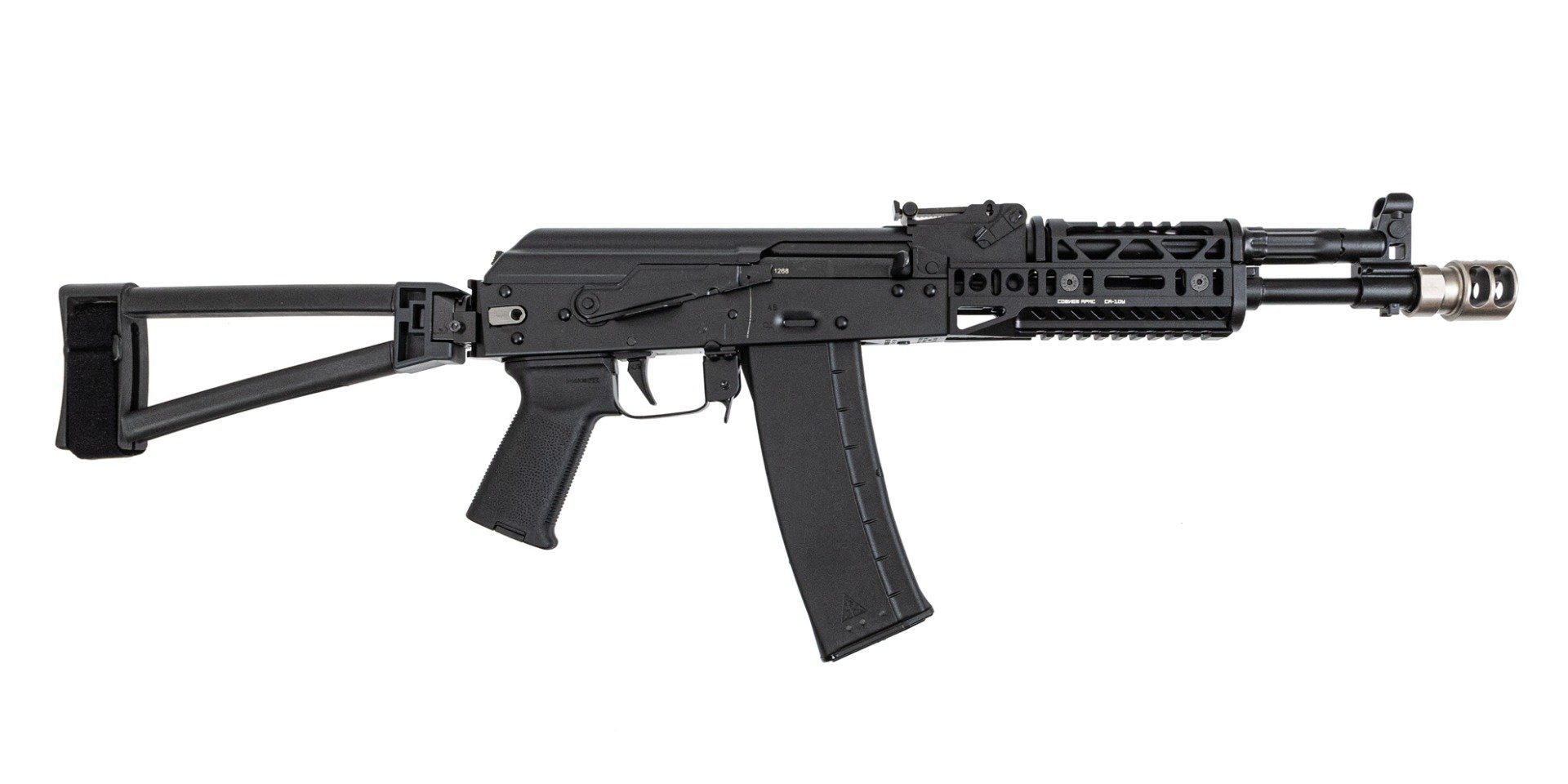 PSA AK-102 Triangle Side Folding Pistol with SA-19 & SA-10U Handguard, SA-2 Muzzle Brake, Toolcraft Trunnion, Bolt, and Carrier - Palmetto State Armory