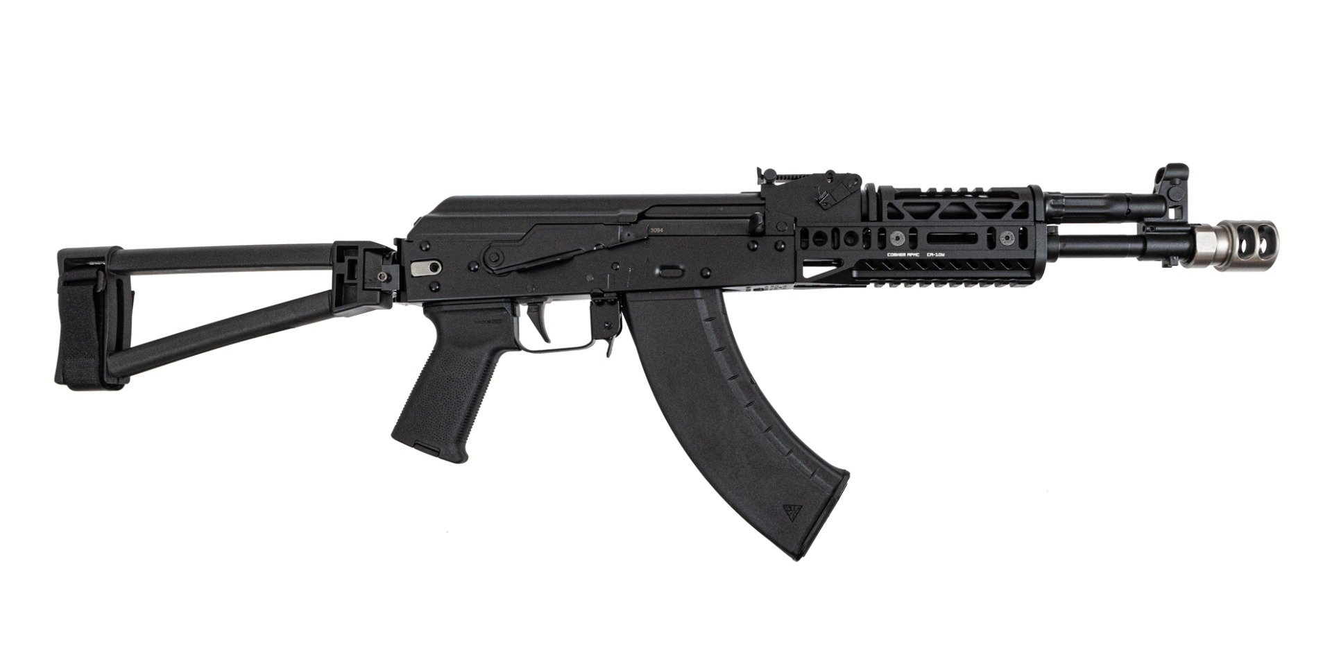 PSA AK-104 Triangle Side Folding Pistol with SA-19 & SA-10U Handguard, and SA-2 Muzzle Brake - Palmetto State Armory