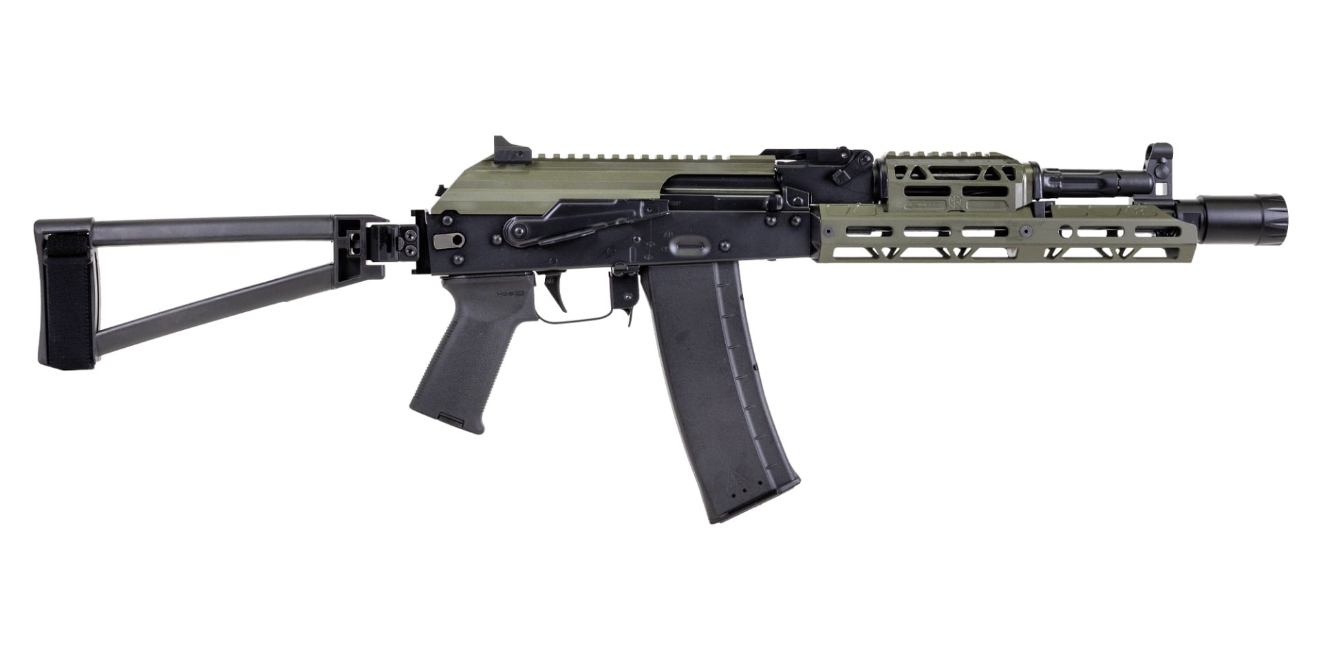 PSA AK-102 Triangle Side Folding Pistol - ODG With Hinged Dustcover, JL Billet Rail,  Toolcraft Trunnion, Bolt, And  Carrier - Palmetto State Armory