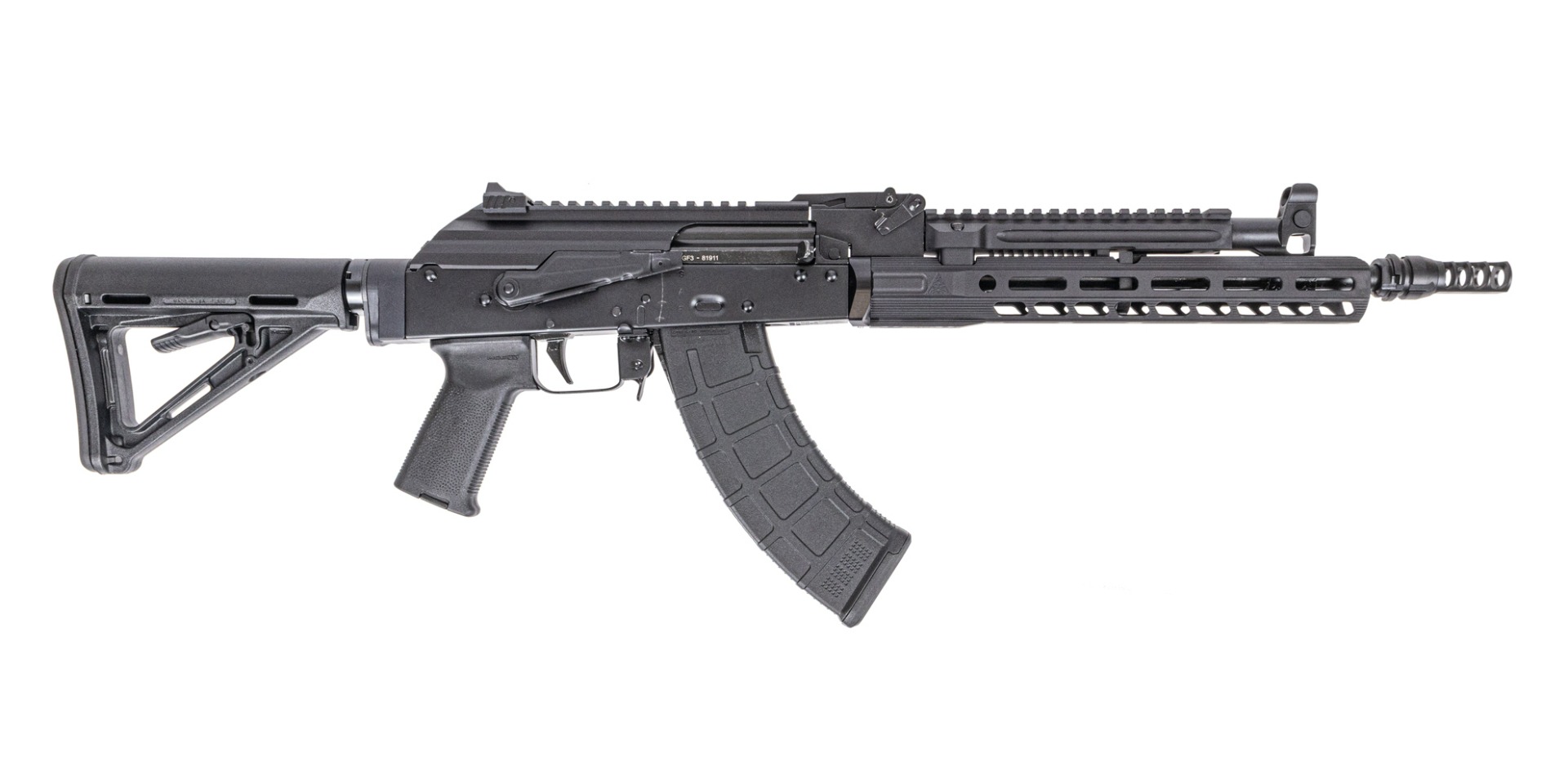 PSAK-47 GF3-E Rifle with 14.7" Barrel Pin and Weld, ALG Trigger, PSA-SLR Solo 11" Rail, Hinged Dust Cover, and JMAC Muzzle Brake - Palmetto State Armory