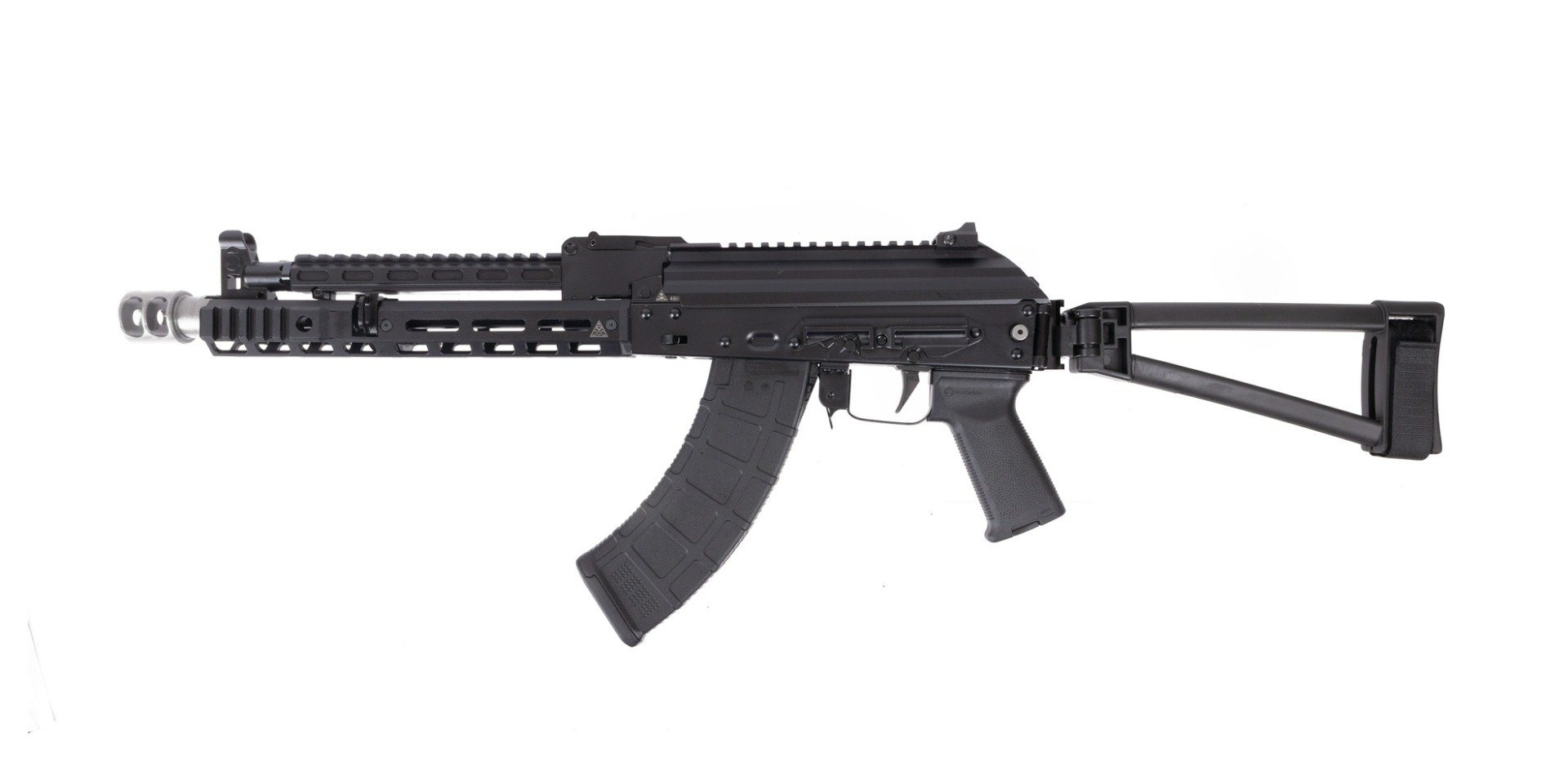 PSA AK-104 Triangle Side Folding Pistol with Triangle Brace, Soviet Arms 10" Rail & Gas Tube, ALG Trigger, Hinged Dust Cover, and SA-2 Brake
