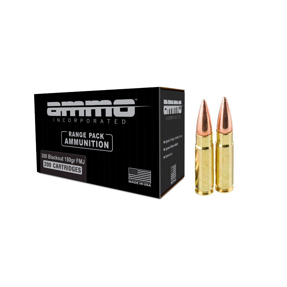 Ammo Inc Range Pack .300 Blackout Ammo 150gr FMJ, 200rds - 300B150FMJ-A200 - Ammo Inc