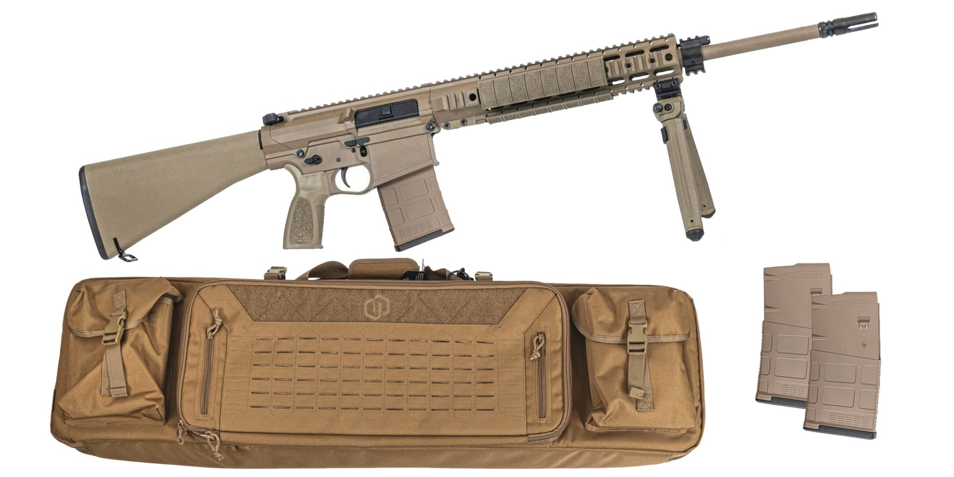 PSA Sabre AR-10 Rifle Billet 20" 6.5 Creedmoor Rifle w/  12.5" Quad Rail, A1 Stock, Magpul Bi-Pod, 3 Mags, & Sabre Bag, FDE - Palmetto State Armory