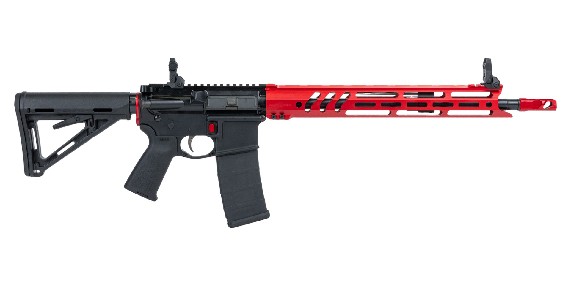 PSA BLEM 16" Mid-Length 5.56 NATO 1/7 Nitride 15" Ravage Handguard MOE EPT Rifle w/MBUS Sight Set, Red - Palmetto State Armory