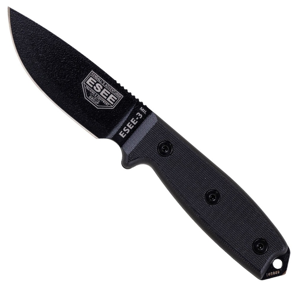 ESEE Esee-3 Mil, Fixed Blade Knife w/ Sheath - ESEE-3MIL-P-BLK