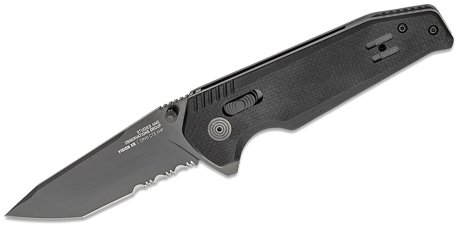 SOG Knives Vision XR Serrated Folding Knife Tanto, Black - SOG12-57-02-57